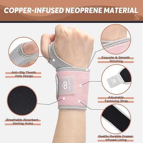 INDEEMAX Copper Carpal Tunnel Wrist Brace 2 Pack, Support for Pain Relief