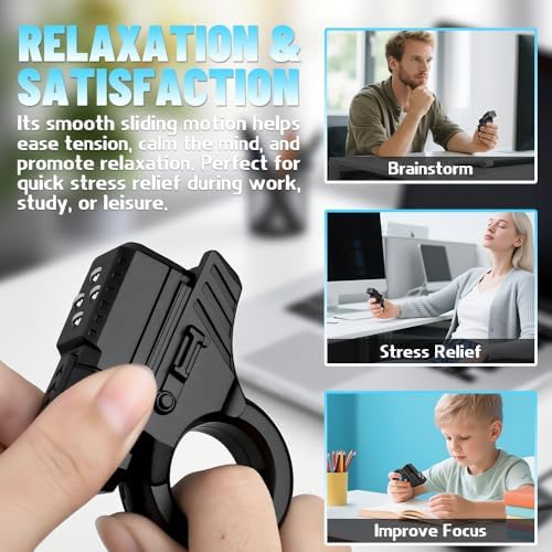3D Fidget Slider for Kids Adults, Fidget Ring Cliker, Plastic 5 in 1 EDC Fidget Spinner Desk for Stress Relief, Finger Hand Roller Birthday Gifts for Office Boyfriend Men Teen