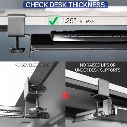 VIVO Black Clamp-on 27 x 11 in Keyboard Tray & Pencil Drawer, MOUNT-KB05-4D