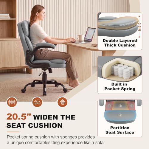 Leather Office Chair, Computer Desk Chair with Dual Back Support