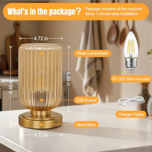 LightRound Cordless Table Lamp for Bedroom, Touch Stepless Dimmable, Modern