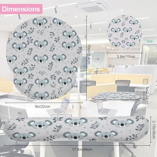 Cute Koala Eucalyptus Leaf Keyboard Wrist Rest Pad Mouse Pad Set,Ergonomic Mousepad Wrist Support Memory Foam Desk Pad for Gaming Office,Non-Slip Rubber Base Easy Typing for Home Office Computers
