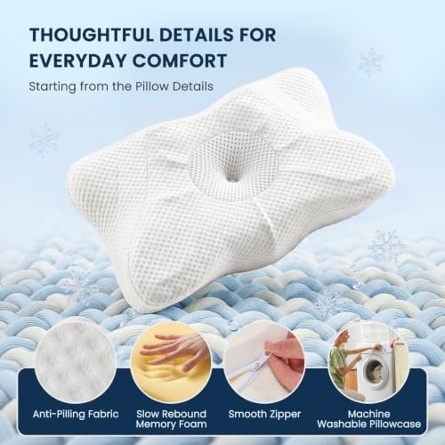 OLIXIS Cervical Neck Pillow for Pain Relief, Ergonomic Memory Foam Pillows for Sleeping, Cooling Side Sleeper Pillow for Neck Support, Contour Pillow Orthopedic Bed Pillow for Back Stomach Sleepers