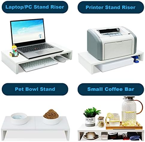 TEAMIX 20 inch White Monitor Stand Riser, Wood Desktop Computer Stand