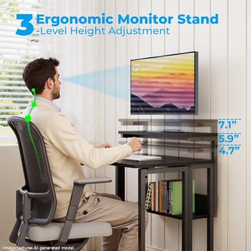 GreenForest Folding Desk with Adjustable Monitor Stand, 24.8 in Small Desk