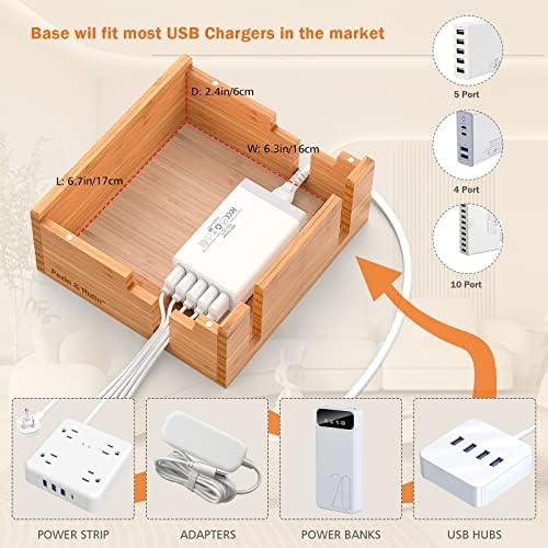 Pezin & Hulin Bamboo Charging Station for Multiple Devices with 5-Port HUB
