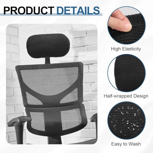 uxcell Office Chair Pillow Cover, Office Chair Headrest Attachment Removable Headrest Protector for Home Desk Computer Chairs, Black