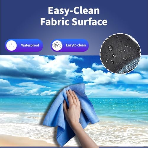 Tranquil Coastal Beach Large Mouse Pad, Blue Ocean Puffy Clouds Desk Mat