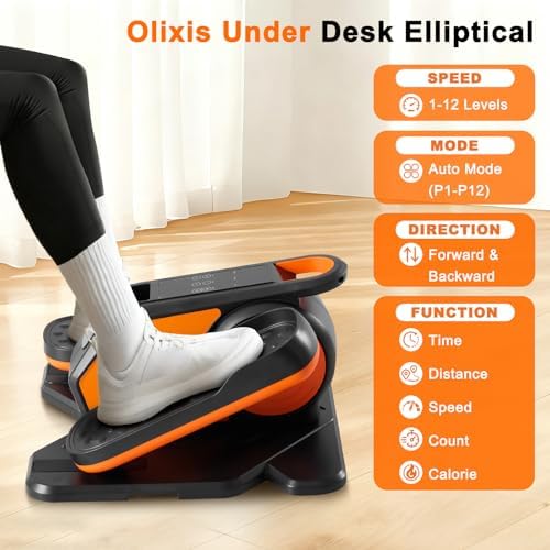 DUMOS Quiet Under-Desk Elliptical Machine, Compact Mini Pedal Exerciser with Adjustable Speed, LED Display, Portable Fitness Solution for Home or Office Workouts