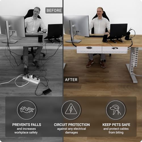 Ultimate Setup Under Desk Cable Management Vertebrae - Perfect for Sit Stand Desk - White, 133 cm