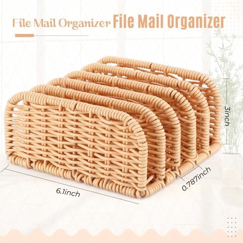 Rattan Mail Organizer for Desk Mail Holder Countertop with 5 Slot Rattan Letter Sorter File Holder Envelope Book Stand Farmhouse Office Desk Organizer and Storage Accessories