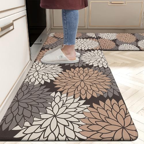 HEBE Anti Fatigue Kitchen Rugs Set of 2, Cushioned Kitchen Mats for Floor
