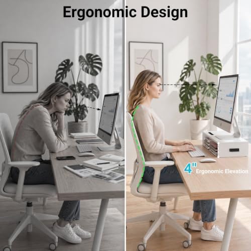 BONTEC Monitor Stand Riser with Cellphone Holder & Cable Management