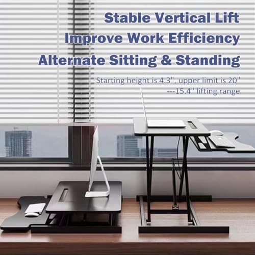 32" Height Adjustable Standing Desk Sit To Stand Converter with Wide Keyboard Tray for Home Office, Stand Up Desk Dual Monitor Riser Workstation with Spacious Tabletop for Laptops/Small Space (Black)