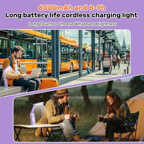 VAVOFO Cute Bunny Desk Lamp, Foldable LED Rechargeable Table Light, Eye-Caring Reading Lamp, 3 Color Modes & Dimmable, for Kids Girls Bedroom Study Dorm Room（Purple）