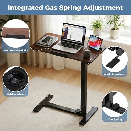 DUMOS Rolling Desk, Laptop Desk, Overbed Table with Wheels
