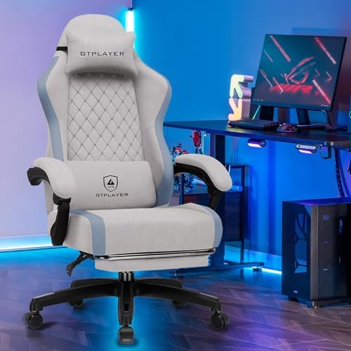GTPLAYER Gaming Chair, Ergonomic Computer Chair with Footrest and Lumbar Support, High Back Recliner Chair 350lbs, Height Adjustable for Home Office, Grey