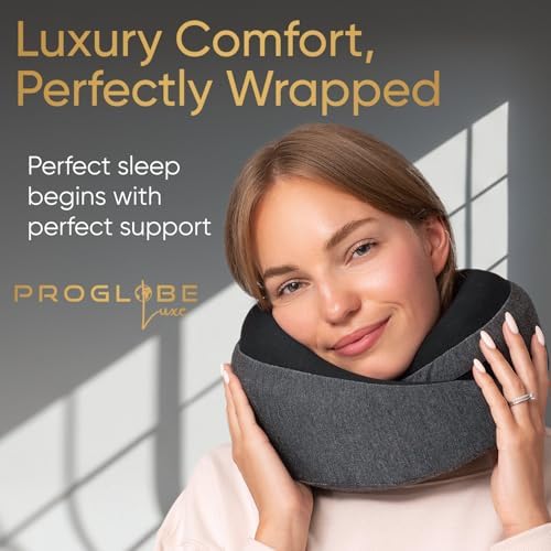 Proglobe Luxe Travel Neck Support Pillow, 100% Memory Foam, Ash Black