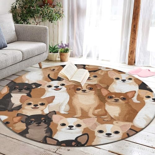 Men's Large Home Decor Mat, Soft Round Yoga Carpet, Non Slip Machine Washable Home Office Circle Rug Chihuahua