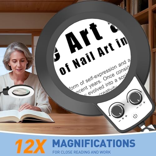 HITTI 12X Extra Long Magnifying Glass with Light, Upgrade Infinite Color