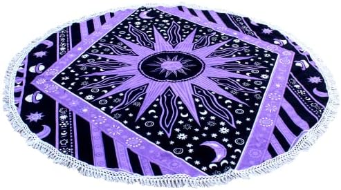 Round Beach Tapestry Turquoise Mandala Throw/Boho Hippie Beach Blanket Roundie/Indian Cotton Bohemian Large Round Table Cloth-Home Decor/Yoga Mat Meditation Picnic Rug (70", Purple)