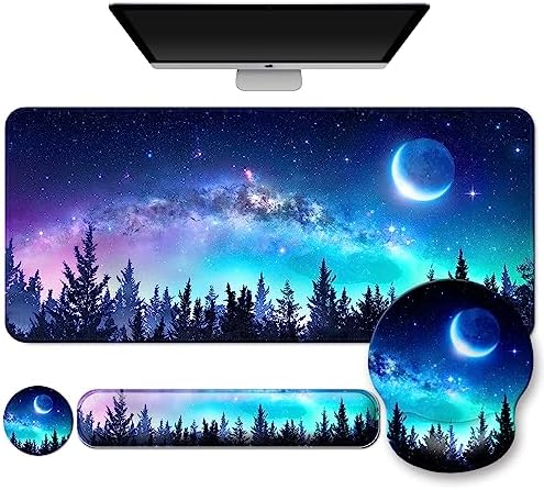 4 in 1 Mouse Pad Set with Wrist Rest for Keyboard,Desk Mat,Coaster-Forest