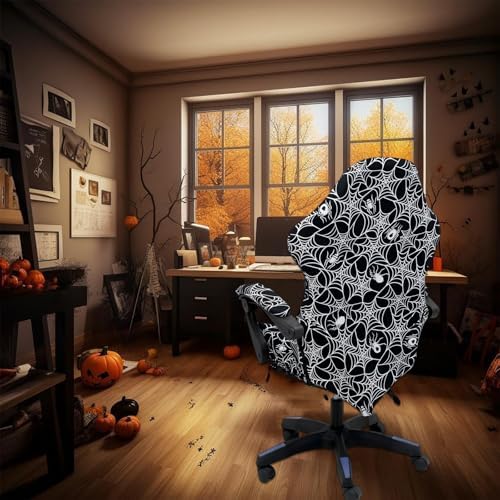 Gaming Chair Covers Slipcovers, Stretch Removable Washable Computer Reclining Gaming Chair Protector Slipcovers with Armrest Cover (No Chairs) (Halloween-Spider Web02)