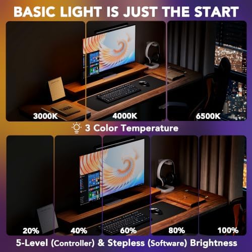 Smart Monitor Light Bar with RGB Backlight, Software-Controlled Display Color & Music Sync, LED Desk Lamp，Monitor Light for Gaming/Work with 16M Colors & 18 Modes – 16"