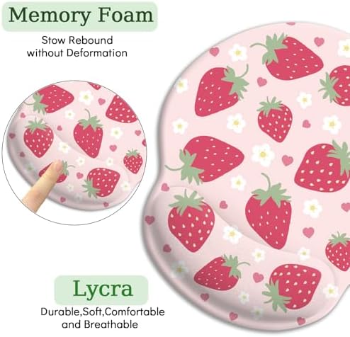 LIMKRIAN Pink Ergonomic Mouse Pad with Gel Wrist Rest, Strawberry Mousepad