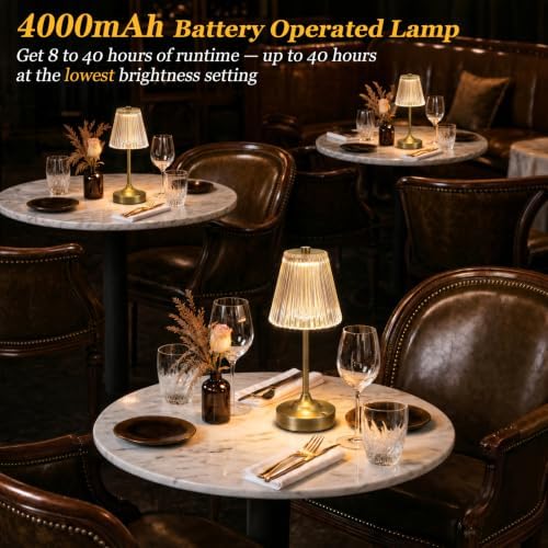 Bronze Cordless Rechargeable Table Lamp, Touch Battery Powered Lamp, 3 Color Modes, Crystal Acrylic Lampshade, Portable Ambient Night Light for Desk, Bedroom, Living Room, Dining Room, Kitchen, Bar