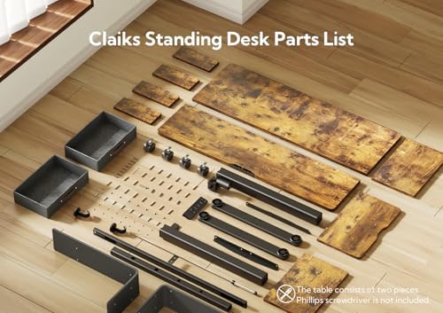 Claiks Standing Desk with Drawers & Wheels, 2 Height Shelf 59" Rustic Brown