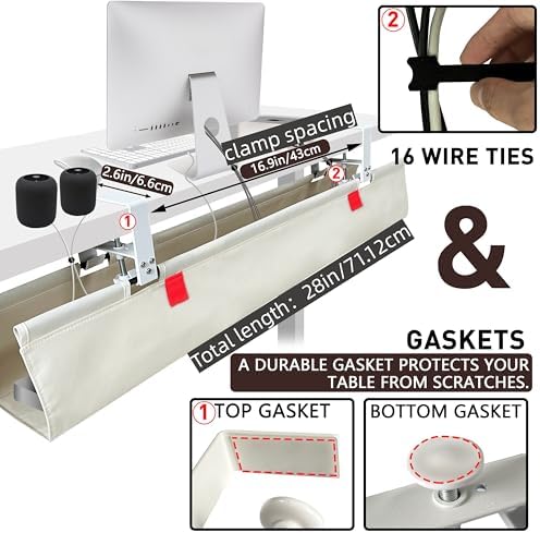 No Drill Under Desk Cable Management Tray, 28" Desk Cable Organizer