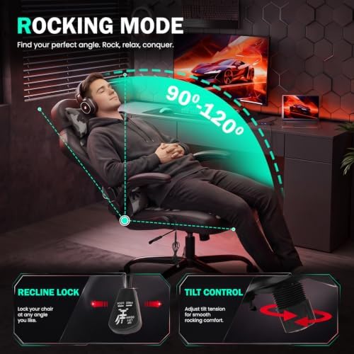 PC Gaming Chair Racing Office Chair Ergonomic Desk Chair Massage PU Leather Computer Chair with Lumbar Support Headrest Armrest Executive Task Rolling Swivel Chair for Back Pain, Camo