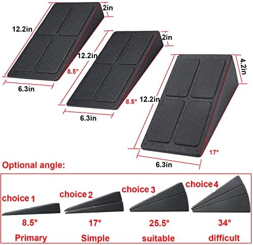 Squat Wedge Block Adjustable Slant Board, Heavy Duty 3pcs Foam Foot Ankle Knee Stretcher Leg Extender, Incline Platform Ramp For Heel Elevated Exercise and Calf Raise