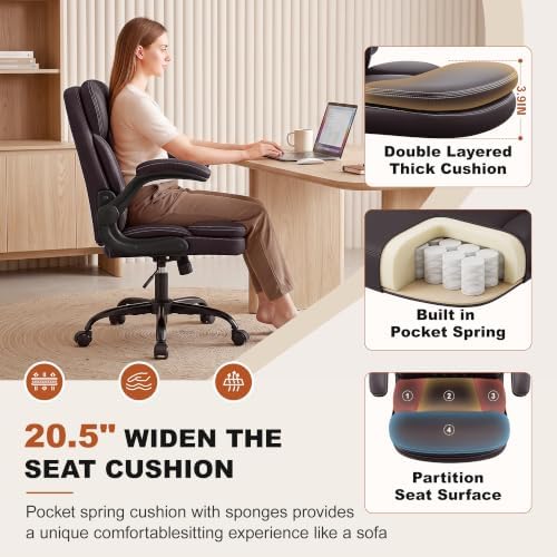 Leather Office Chair, Computer Desk Chair with Dual Back Support