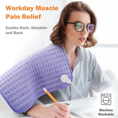 Heating Pad for Back, Neck & Shoulders, Soft Electric Heating Pad with Moist & Dry Heat, Auto-Off, Machine Washable, Birthday Gifts for Women Wife Mom Her
