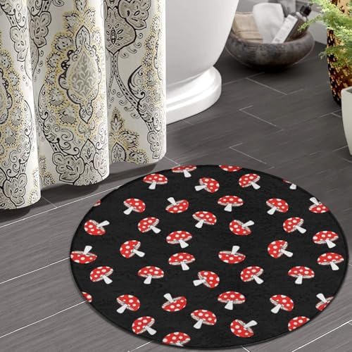Men's Large Home Decor Mat, Soft Round Yoga Carpet, Non Slip Machine Washable Home Office Circle Rug Cute Cartoon Red Mushrooms, 60inch