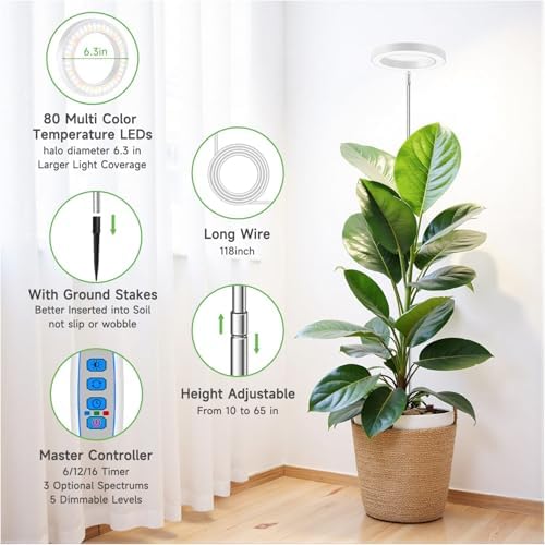 Aokrean 6.3in Grow Lights for Indoor Plants,6000K Full Spectrum Plant Light