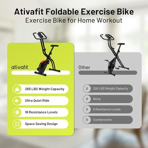 ATIVAFIT 5-in-1 Foldable Exercise Bike for Home, Upright & Recumbent Indoor Bike with 16-Level Magnetic Resistance, Resistance Bands, Quiet Cardio, Adjustable Seat