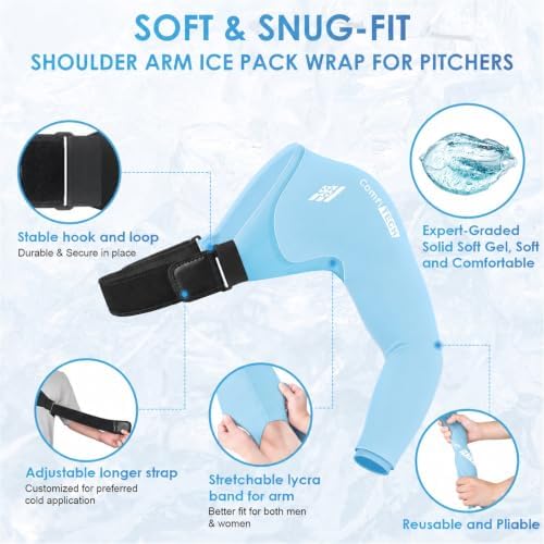 ComfiTECH Shoulder Arm Ice Pack Wrap for Pitcher & Recovery, Blue, S