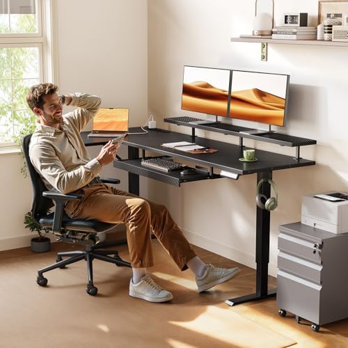 OffiGo 63" Reversible L Shaped Electric Standing Desk, Carbon Fiber Black