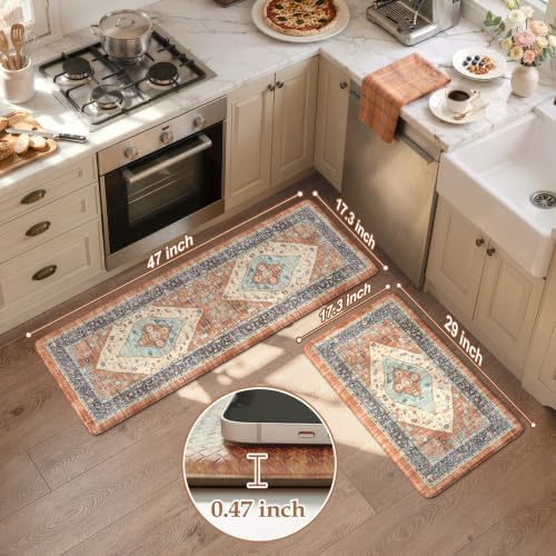 KIMODE Anti Fatigue Kitchen Mat for Floor, Boho Fall Kitchen Rugs Sets of 2