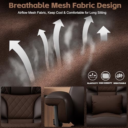Vonesse Office Chair, Desk Chair with Soft Adjustable Armrests, Executive Computer Chairs with Lumbar Support, High Back Gaming Chair with Footrest (PU Leather, Brown)