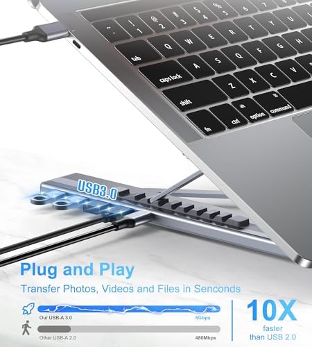 M61 USB C to USB Hub Portable Laptop Stand, Aluminum 4 Ports USB3.0 Multiport Adapter Adjustable Laptop Docking Station Stand Compatible with MacBook Pro/Air, Chromebook, Keyboard, Mouse, HDD