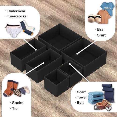 Simple Houseware Underwear Drawer Organizer, Set of 6, Black