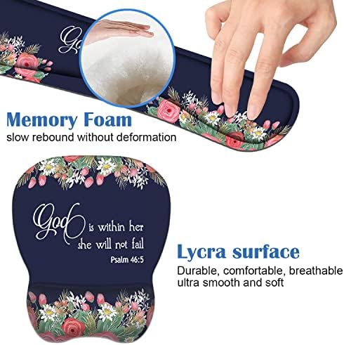 Ergonomic Mouse Pad Wrist Support and Keyboard Wrist Rest Set with Coasters, Non-Slip PU Base, Easy Typing & Pain Relief, Perfect for Home Office Working Studying, Floral Quote Bible Verse Psalm 46:5