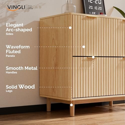 VINGLI Fluted 2 Drawer Lateral File Cabinet, Home Office Filing Cabinet for Letter Legal A4 Size File Folder Storage, Wood Lateral Filing Cabinet, Printer Stand, Archivador