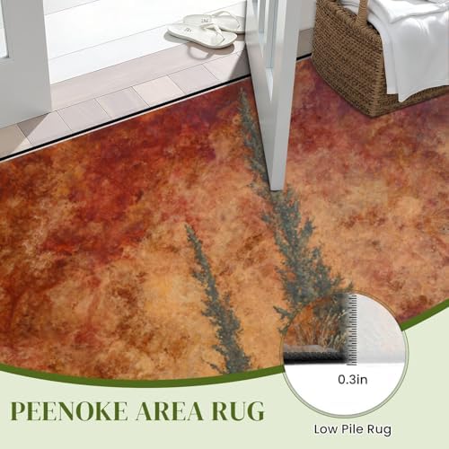 Nature Inspired Bear Pine Scene Warm Earthy Tones Area Rug Outdoor Patio Rug Play Mat Modern Floor Carpet Non-Slip Home Decor Living Room Kids Bedroom Nursery, 9x12 ft