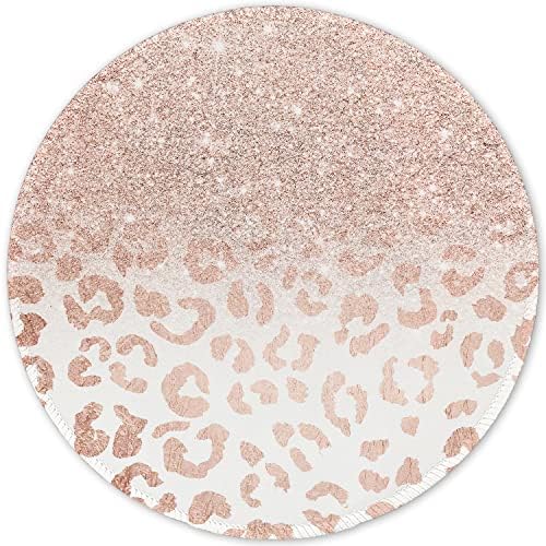 ITNRSIIET Round Mouse Pad with Stitched Edge Premium-Textured Waterproof Non-Slip Rubber Base Desktop Protection Mat Diameter 8.7 inches, Rose Gold Leopard Print