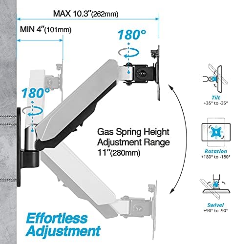 AVLT Single Monitor Arm Wall Mount for 13-32" Screens, Full Motion - Silver